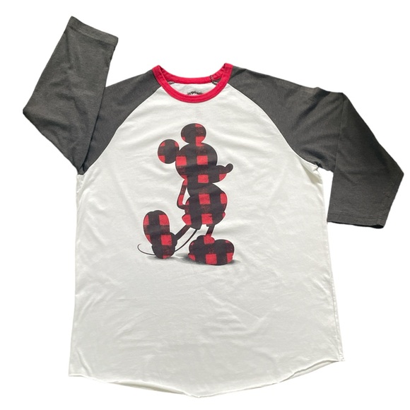 Disney long sleeve T-Shirt Top with buffalo plaid Mickey, red white gray Sz XL - Picture 4 of 9